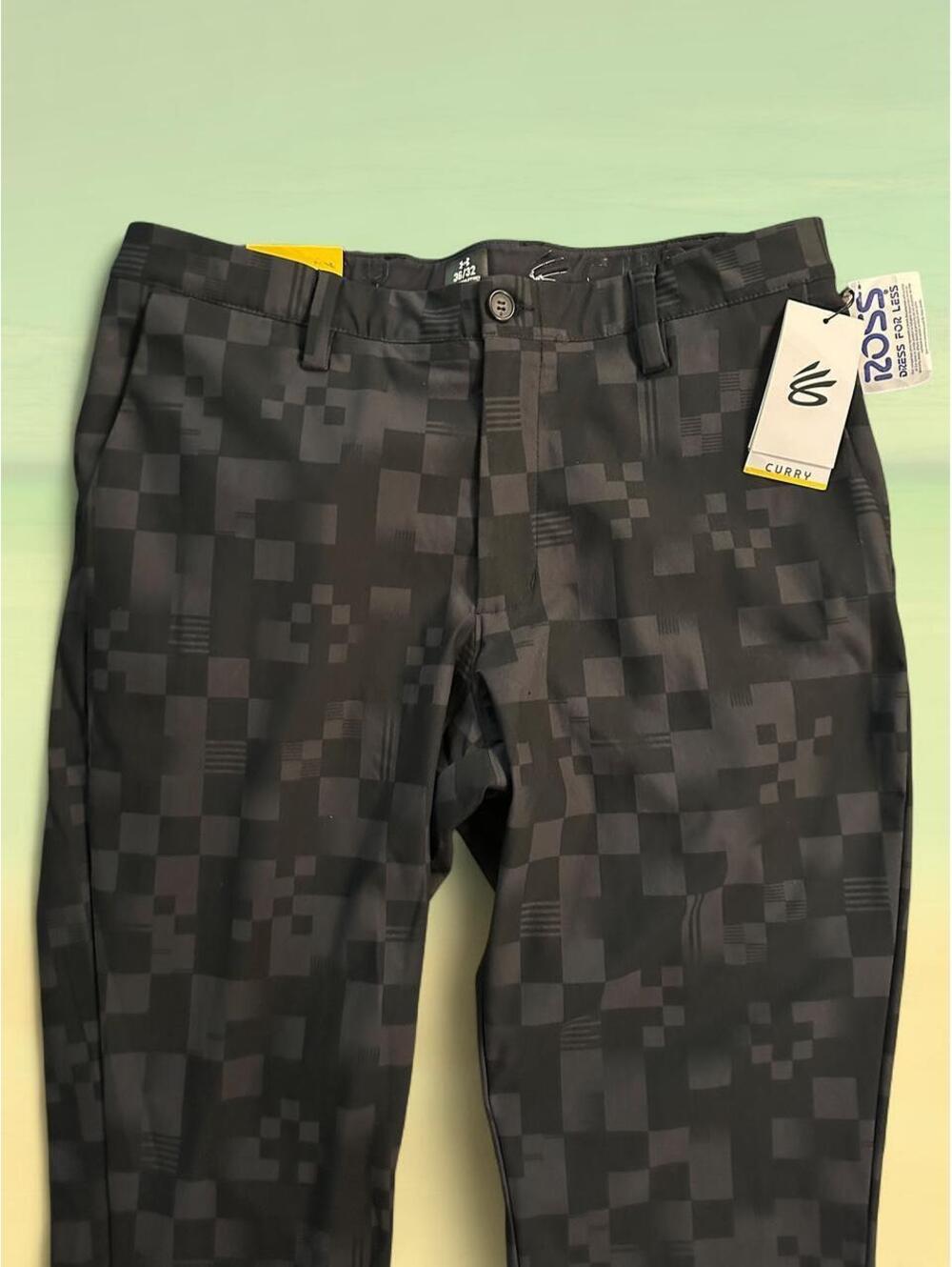 NWT Under armour Tim Curry 36 x 32 black & gray pixelated checkered golf pants